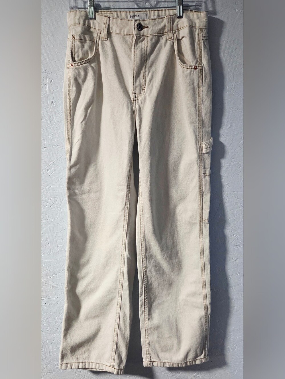 Bershka Ivory Straight Leg Carpenter Jeans - Size 6